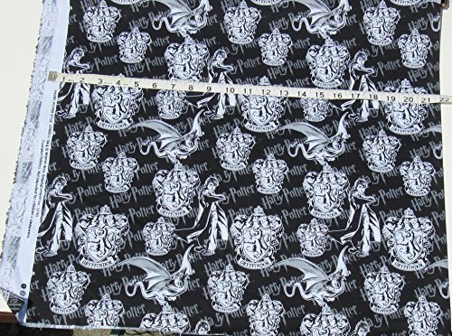 Warner Brothers Harry Potter Gryffindor Crest on Black Background - 100% Cotton Fabric - Sold by the Yard
