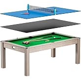 7 ft Pool Table Combo,3 in 1 Pool, Dining, &amp; Table Tennis with Full Accessories,HDF Wood Grain Finish &amp; Chrome Accents