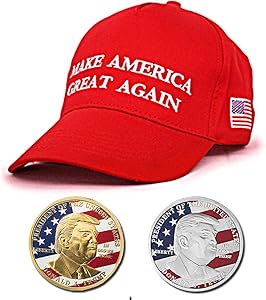 JETTINGBUY 3-Pack 2018 USA President Donald Trump Pack, 1Pc Trump Sport Hat + 2Pcs Official Authentic 24k Gold-Plated Donald Trump Commemorative Coins in Gold and Silver