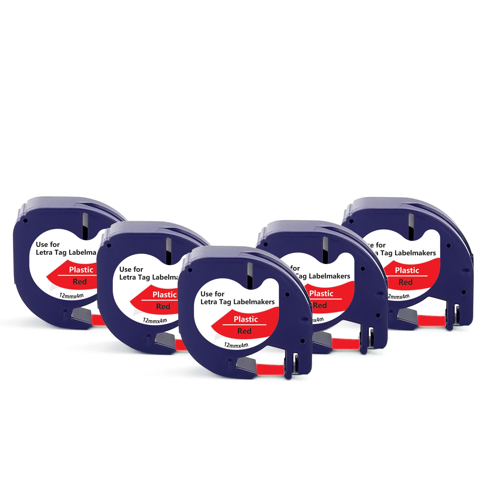 UNOKA 5X Compatible for Dymo LetraTag Label Tape Red Plastic, 91203 S0721630, Black on Red, 12 mm x 4 m, Label Maker Tape Refills for Dynamo Letratag LT-100H LT-100T 110T QX50 XR XM 2000 Plus