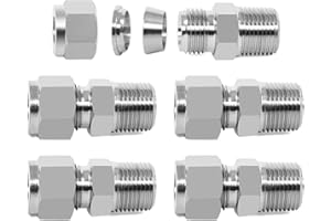ChillWaves 304 Stainless Steel Compression Tube Fitting, 1/4" OD x 1/8" NPT Male Compression Union Connector(5-PACK)