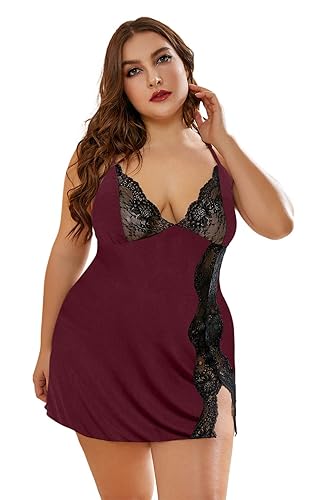 BLMFAION Sexy Plus Size Lace Chemise Nightgown Satin Babydoll Sleepwear Lingerie Dress for Sex (1X-Large(US 14-16), AW# Burgundy Lace Trim) in Dubai - UAE | Whizz Baby Dolls & Chemises BLMFAION Sexy Plus Size Lace Chemise Nightgown Satin Babydoll Sleepwear Lingerie Dress for Sex (1X-Large(US 14-16), AW# Burgundy Lace Trim) in Dubai - UAE | Whizz Baby Dolls & Chemises