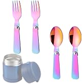 2pcs Folding Spoons and Folding Forks for Thermos Funtainer 10oz Food Jar | Colored, Stainless Steel, Portable Utensil Replacement, Metal Foldable Fork, Home Kitchen Travel Camping Part Accessories