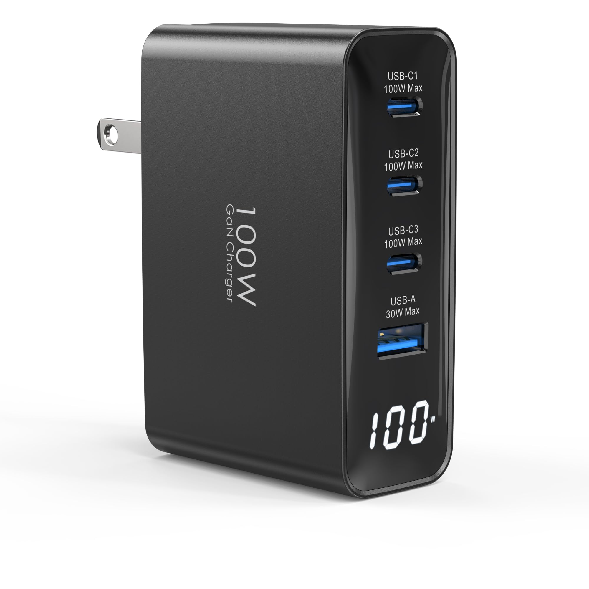 Photo 1 of 100W USB C Charger, 4-Port PD Fast Charging Block with LED Dispay, GaN Compact Foldable Laptop Charger for MacBook Pro/Air, iPad Pro, for iPhone 17/16/15 Pro Max, Galaxy S25/S24 Ultra, Steam Deck