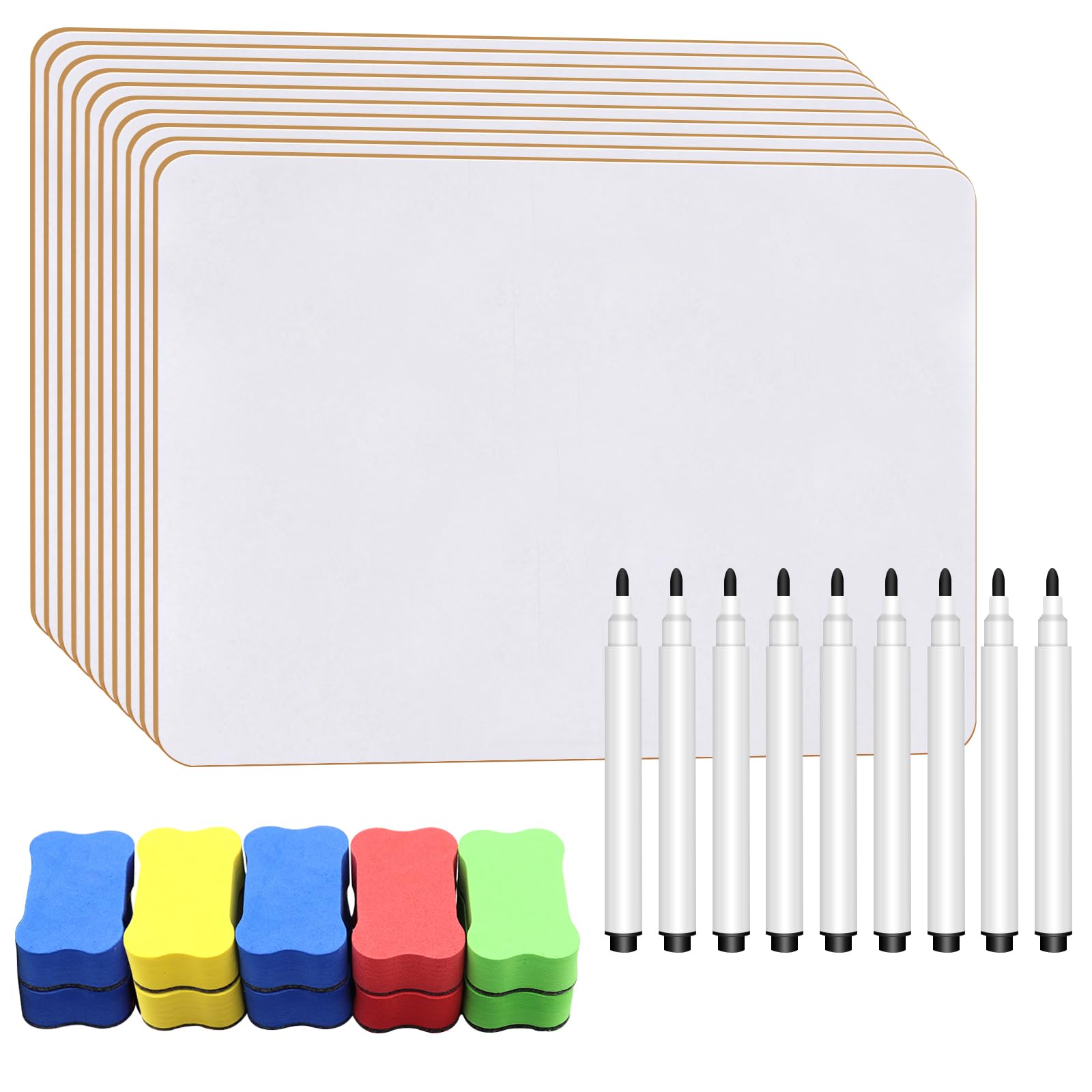 10PCS A4 Whiteboard, Mini Whiteboard Double-Sided White Board with 10 Dry Erasers and 10 Pens Small White Board for Children's Drawing and Writing Perfect for Classrooms, Homes and Offices