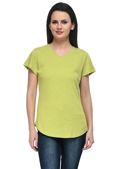 Women V Neck Long Cotton slub Top(XS-4XL)