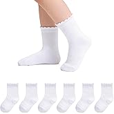 Witwot 6 Pairs Girls White Socks Soft Cotton Ruffle Sock School Uniform Dress Socks Size 5-12 Years