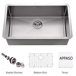 APPASO 32-Inch Silent PRO Single Bowl Kitchen Sink Undermount, 16-Gauge Stainless Steel 10-Inch Deep Commercial Handmade Large Drop-in Kitchen Sink, HS3219