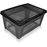 OMEM Portable Reptile Terrarium Habitat for Mini Pet Houses Breathable Holes Stackable Container (Black-L)