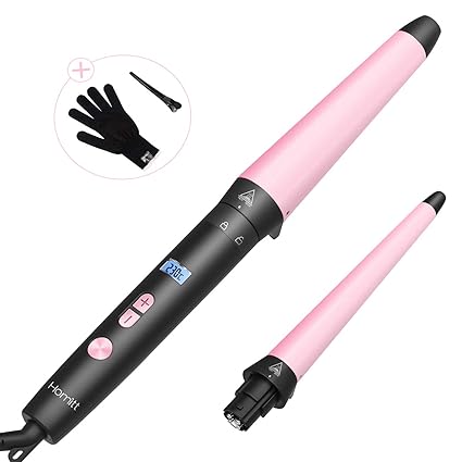 Homitt Lockenstab konisch, 2 in 1 austauschbare Lockenwickler rosa, 13-25mm/25-38mm kegelförmiger Lockenstab Set mit PTC Kera