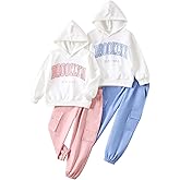 Fdqin Girl's Tracksuit Sets 4 Piece Outfits Cute Hoodie Matching Jogger Sweatpants Clothes Set for 3-14 Years