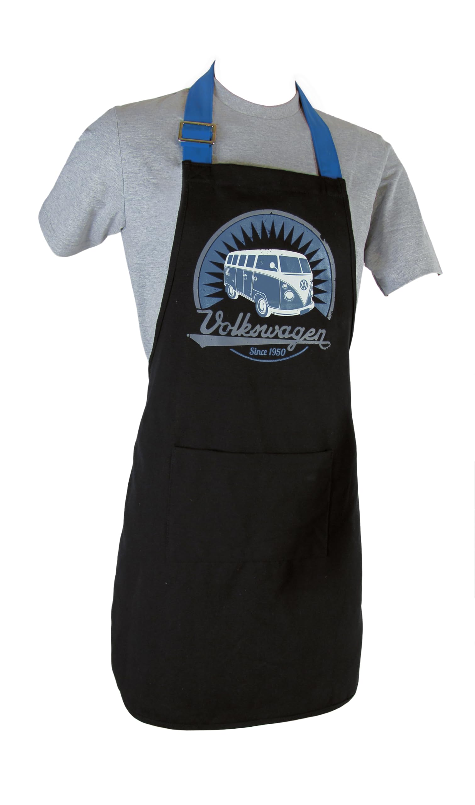 BRISA VW Collection - Volkswagen Cooking Kitchen Grill Baking Apron for Women & Men with VW T1 Bus Campervan Motif (Vintage Logo/Black)