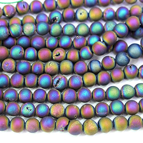 Natural Color Plated Fancy Druzy Agate Round Loose Beads Gemstone Jewelry Making (8mm)