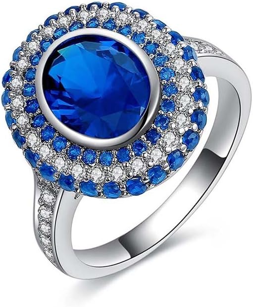 Redbarry DIFINES Classic 1ct Oval Cut Blue Emerald CZ Crystal Silver Women Wedding Rings, Gift for Valentine's Day, Lover, Girlfriend, Size 5.5 to 9