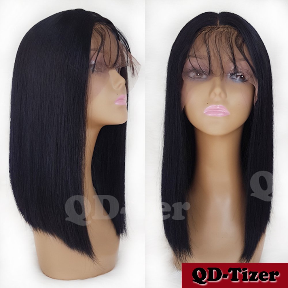 qd tizer kurz Bob Kunsthaar Perücke Spitze vorne mit Baby Haar Hitzebeständig Haar schwarz glattes Haar Perücken für Frauen 35 6 cm Amazon Beauty