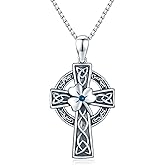 TRISHULA Celtic Cross Necklaces for Women 925 Sterling Silver Good Luck Clover Cross Pendant Necklace Vintage Irish Jewelry Christmas Graduation Valenitne Mothers Day Birthday Gifts for Women
