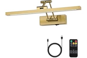 Joossnwell Battery Operated Picture Light with Remote Wireless Art Lights for Paintings Brass Gallery Light Dimmable & Timer Rechargeable Picture Lighting for Wall 15.35 Inch for Artwork Frame