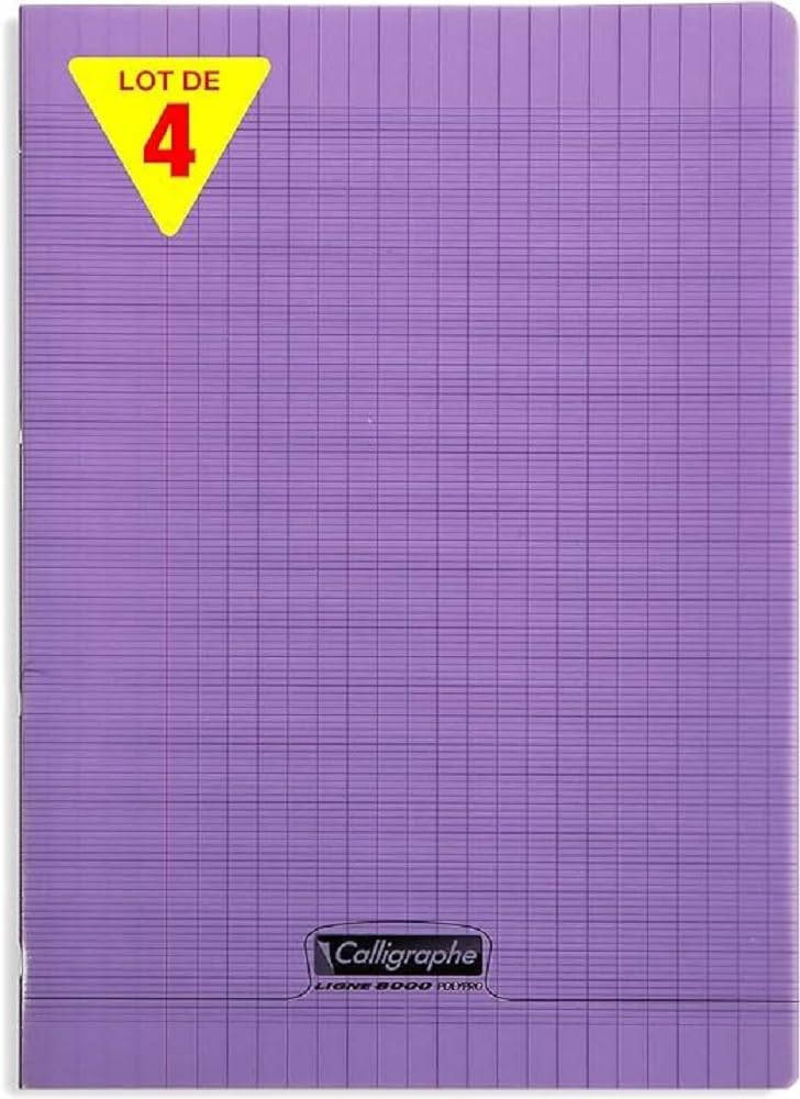 Calligraphe 18367CPack Pack of 4 Purple Stapled Notebooks (Clairefontaine) A4 21x29,7 cm - 192 Seyes Ruled Pages - 90 g White Paper - Transparent Polypro Cover