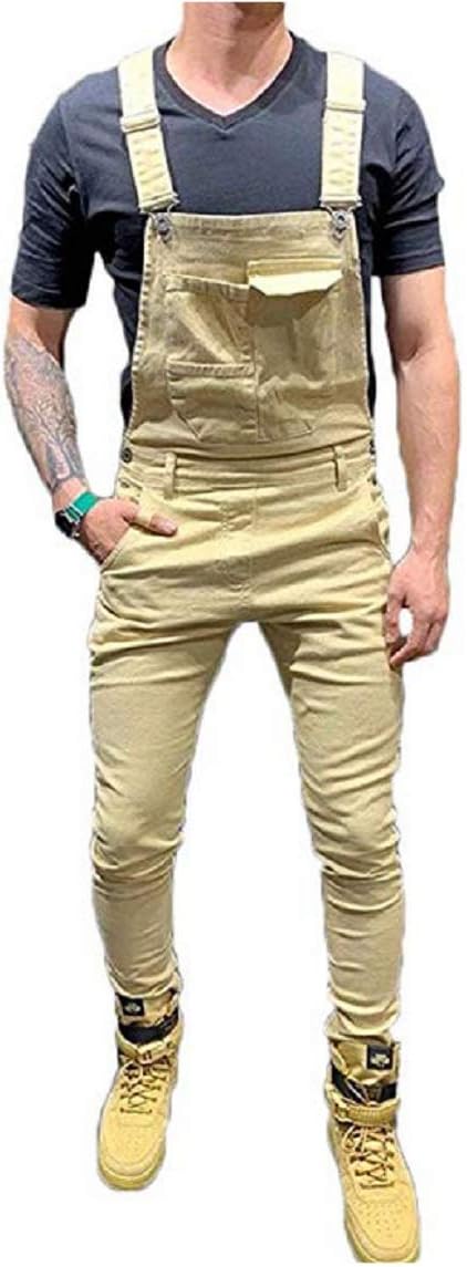 Mekysd Men's Denim Bib Workwear Fashion Denim Jumpsuit Slim Fit Jumpsuit with Pocket