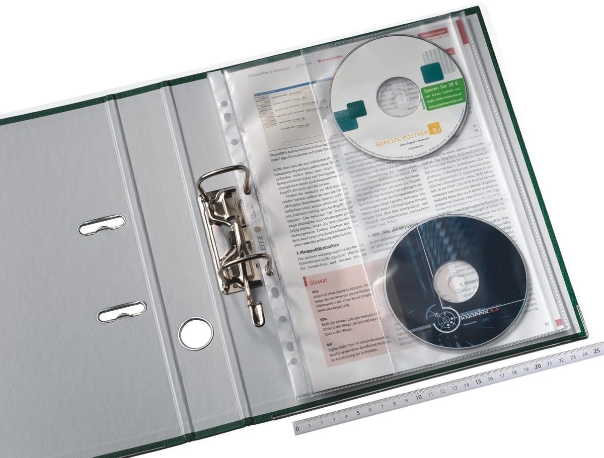 Leitz Punched Plastic Pocket A4 with 2 CD Note, Clear Matt Finish, 130 Micron Polypropylene, Copysafe, Pack of 5, 47613003