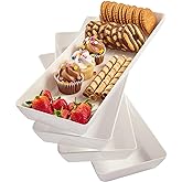 US Acrylic Avant White Plastic Serving Trays (Set of 4) 15” x 5” | Narrow Reusable Rectangular Party Platters | Serve Appetizers, Fruit, Veggies, & Desserts | BPA-Free & Made in USA