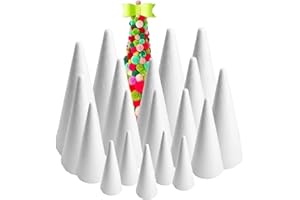 20Pcs Craft Foam Cones White Styrofoam Cones in 3 4 6 8 Inch Sizes for DIY Christmas Tree Crafts, Holiday Party Decorations, 