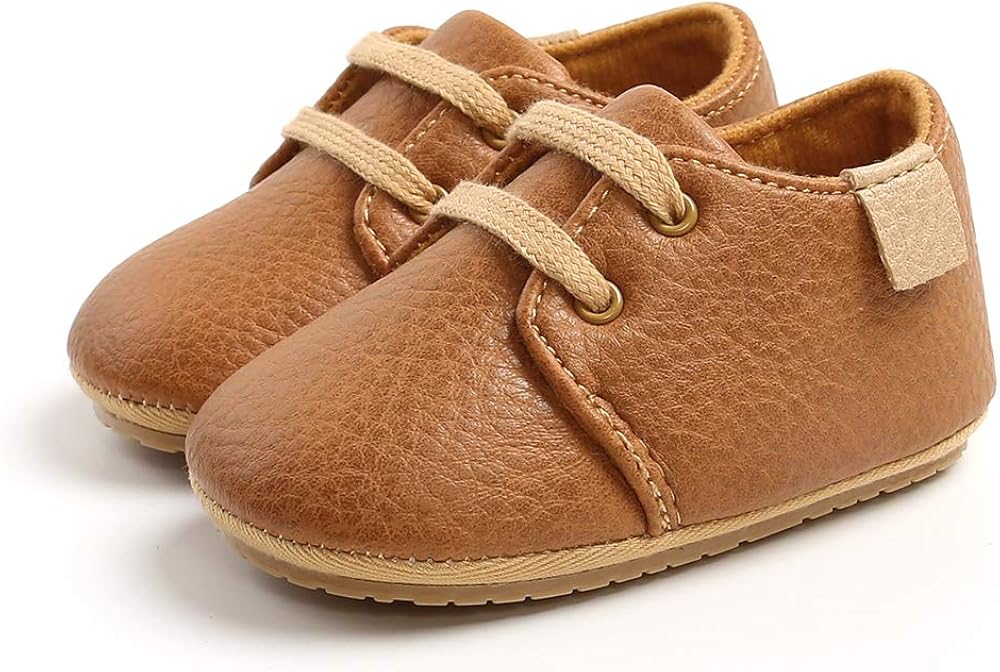  | SOFMUO Baby Boys Girls Lace Up Leather Sneakers Soft Rubber Sole Infant Moccasins Newborn Oxford Loafers Anti-Slip Toddler Wedding Uniform Dress Shoes | Sneakers