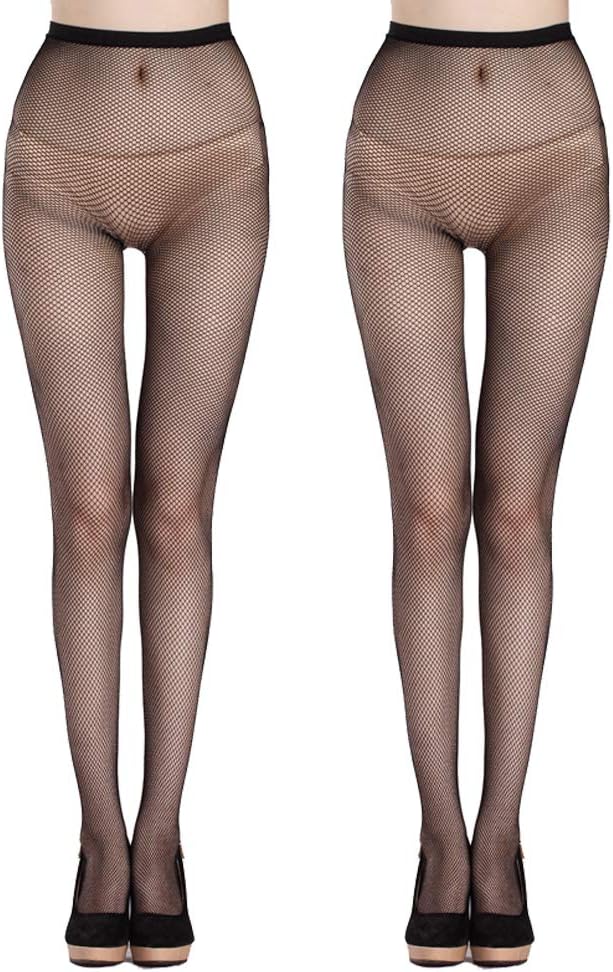 PUTON 2 Pack Women's Fishnet Thigh High Stockings with Silicone Lace Top