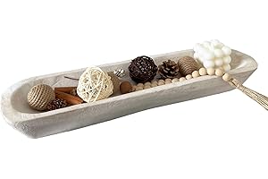 BEDAZE Wooden Dough Bowls Decorative，Rustic Bread Long Bowls Decor Wood Tray, Hand Carved For Table Centerpiece Decor, Home Decor(20 * 6 * 2 inch white)