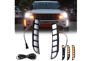 GTINTHEBOX for 2016 2017 2018 2019 Ford Explorer Front Bumper DRL Fog Driving Lights Sequential Turn Signal Lamp Switchback Amber & White Dual Color LED (new update)