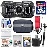 Ricoh WG-50 Waterproof/Shockproof Digital Camera (Carbon Grey) with 32GB Card + Battery + Case + Selfie Stick + Strap + Kit