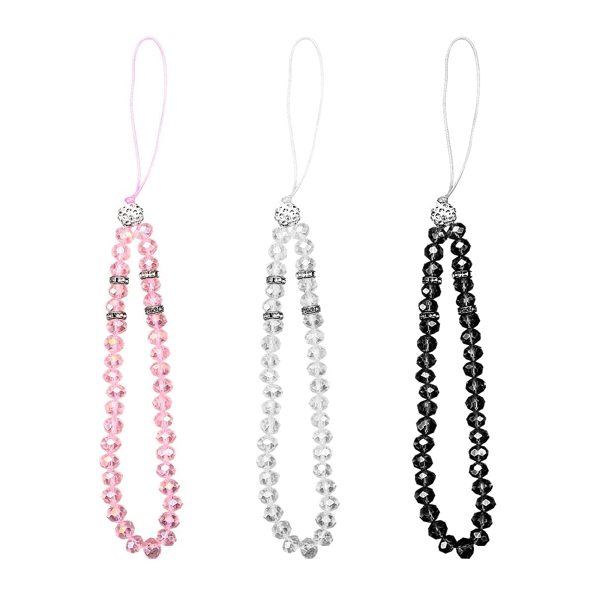 Jagowa 3-Piece Crystal Bead Phone Lanyard Set - Stylish Straps & Charms for Women & Girls