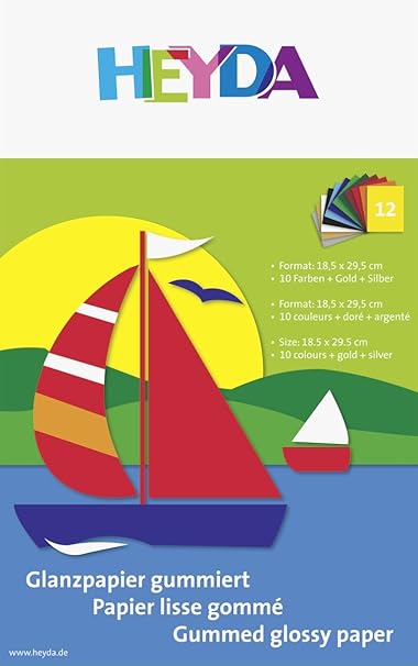 Heyda 204875306 Glanzpapier Bastelmappe (Buntpapier, 18,5 x 29,5 cm, 80 g/m², 12 Blatt, 10 Farben, gold, silber)