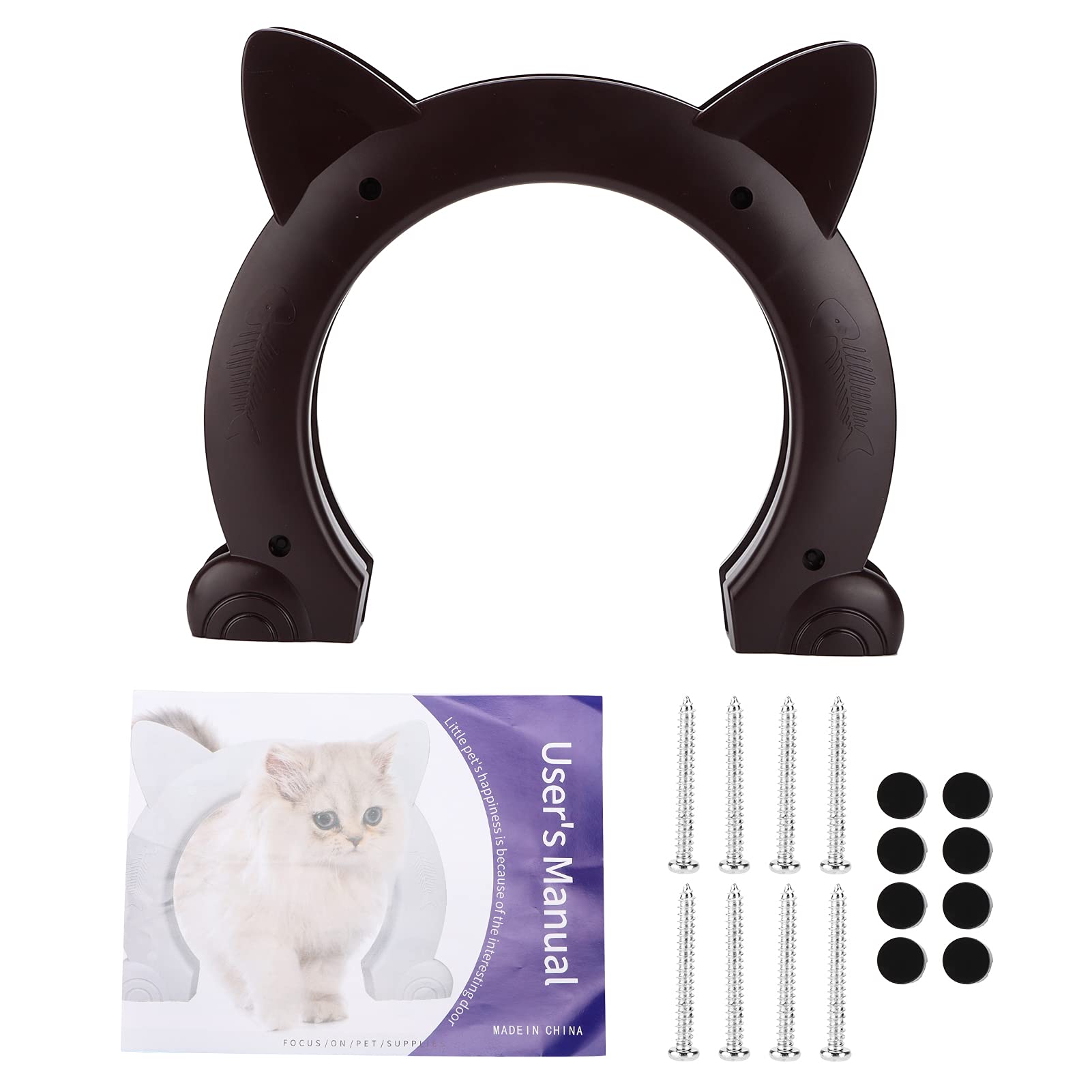 Interior Cat Door cute Cat-Head Shaped Pet Door for Interior Doors Hole Pass Fits Indoor Hollow Core or Solid Inside Doors[brown] Cat Flaps