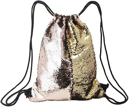 Amazon Co Jp Xizimi ハイキングジムバッグ スパンコール巾着バッグ キラキラショルダーバッグ 巾着バックパック ファッションショルダーダンスバッグ マジックスパンコールバックパック Champagne Gold 42 33cm スポーツ アウトドア