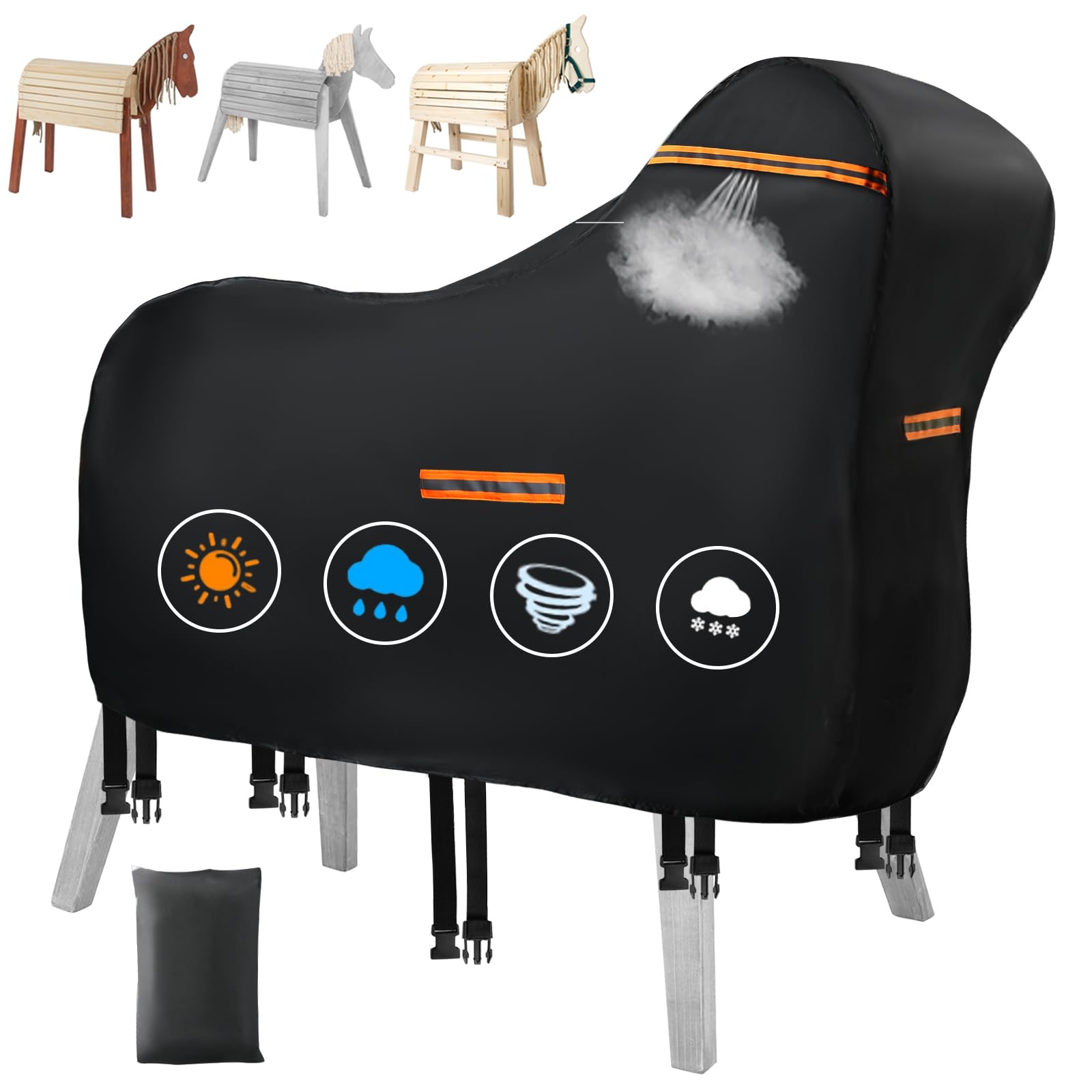 GRABADO Cover for Wooden Horse, Waterproof, Outdoor, 420D Oxford Wooden Horse for Outdoor Tarpaulin, UV-Resistant, Universal Garden Horse Tarpaulin with Waterproof Strips & 3 Reflective Strips