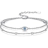 Evil Eye/Butterfly Cross Anklet for Women 925 Sterling Silver Blue Evil Eye Anklets Butterfly Bracelets Greek Blue Eyes Layered Protection Chain Jewelry Christmas Gifts