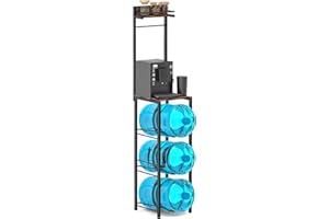 SPIDERCAMP Water Bottle Holder 5 Gallon Water Cooler Jug Rack 3-Tiers Water Bottle,Removable water bottle cage,Can place coffee machine,Organizer with Storage Shelves for Kitchen Living Room Office（Upgraded）
