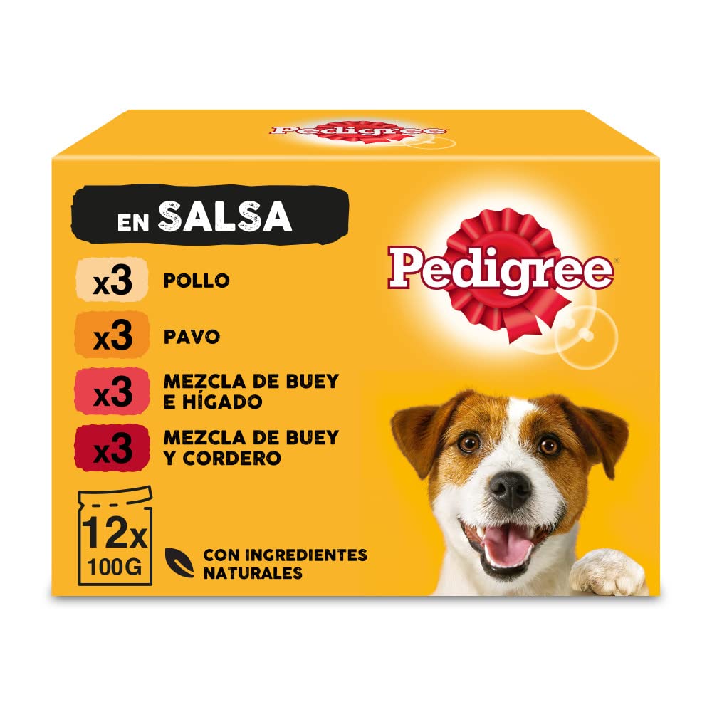 Pedigree Wet food for Perros mixed flavors in Salsa, Multipack (1 Pack x 12 bags x 100g)