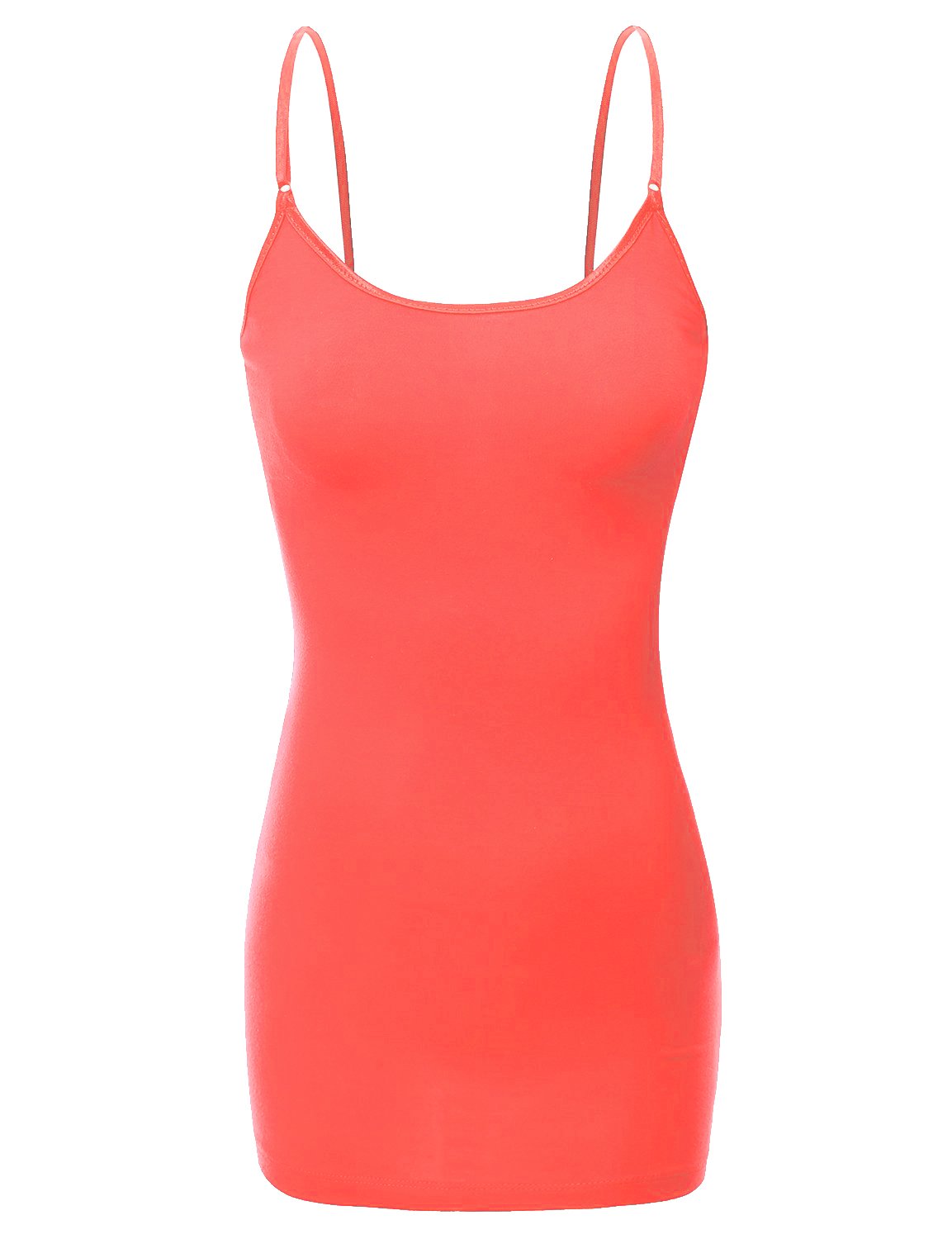 Photo 1 of RT1002 Ladies Adjustable Spaghetti Strap Basic Long Cami Tank Top Coral L