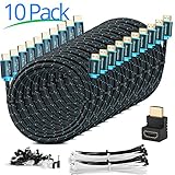 Maximm High-Speed HDMI 2.0 4K Nylon Braided Cable, 10 Feet, 10-Pack (Includes Cable Clips, Ties and Right Angle Adapter)