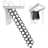 VEVOR Attic Ladder, 660LBS/299.4KG Capacity, Fits 9.5 to 10.2 ft Ceiling Height and 39.4 x 27.5 inch Opening Size, Alloy Steel Pull-Down Retractable Ceiling Stair with Pulling Rod for Attic Loft Roof