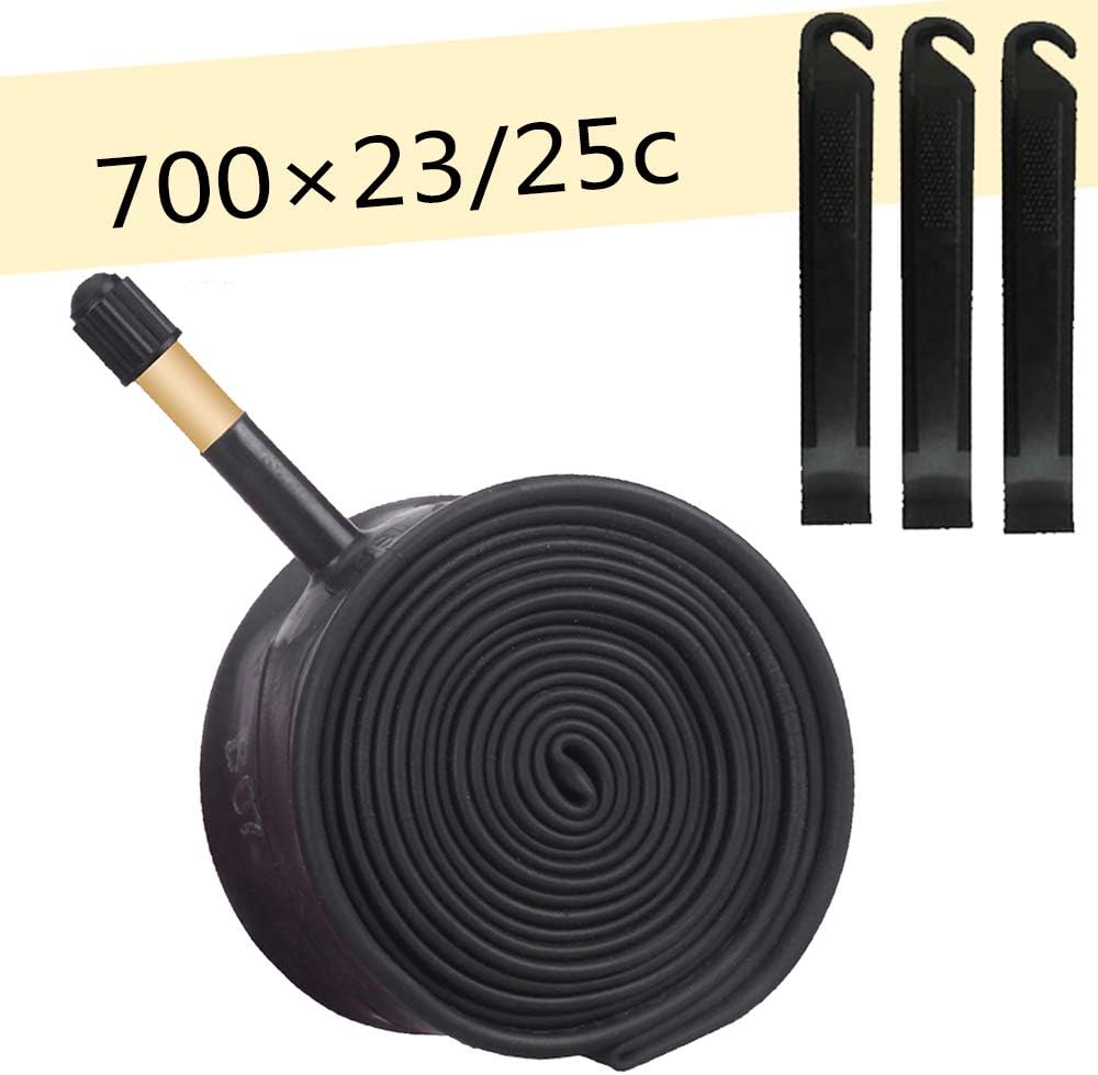 GINXIA 700x23/25c Bike Tube with 3 Tire Levers,Bike Replacement Inner Tubes Schrader Valve 48mm Bicycle Tube 23/25-622Bike Tube for Road Bikes