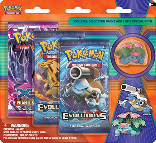 Pokemon TCG, Blister Pack Containing 3 Booster Packs And Featuring Mega Venusaur or Mega Blastoise Collector s Pin