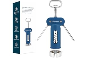 KITCHENDAO Luxury 3 in 1 Wine Opener with Foil Cutter, Beer Bottle Opener, Sturdy Zinc Alloy Wing Corkscrew with Self-centeri