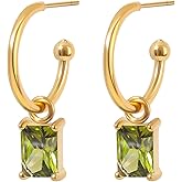 TaYolnFaSo 4 * 6mm Emerald-cut Birthstone Dangle Earrings for Women 18K Gold Plated Delicate CZ Earrings Pefect Birthday Gift for Female