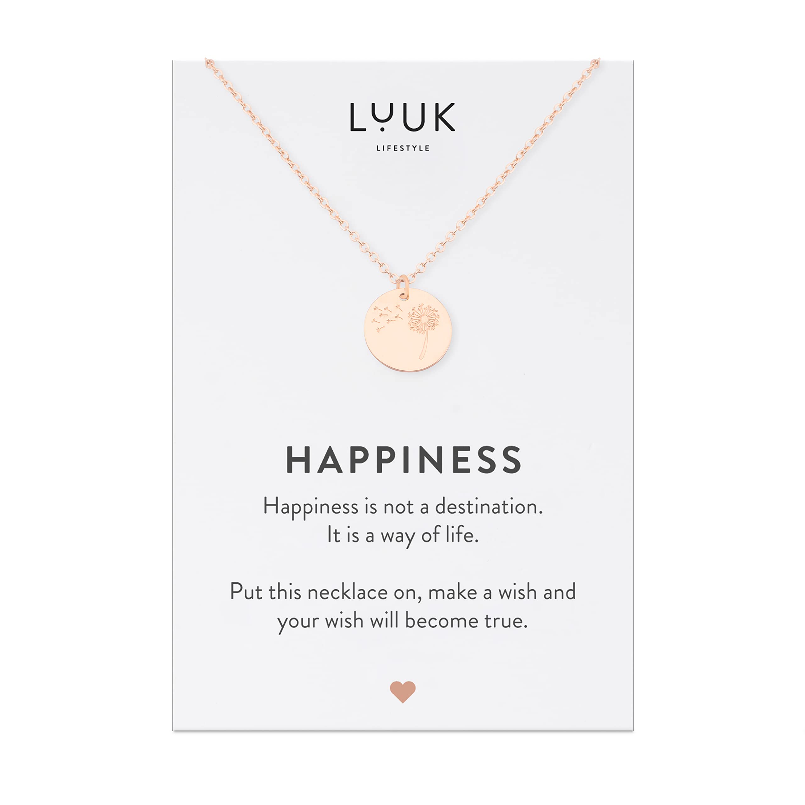 LUUK LIFESTYLE Stainless Steel Pendant Necklace for Women Waterproof Adjustable 50cm Chain Modern Necklace Gift for Her Rose Gold Dandelion