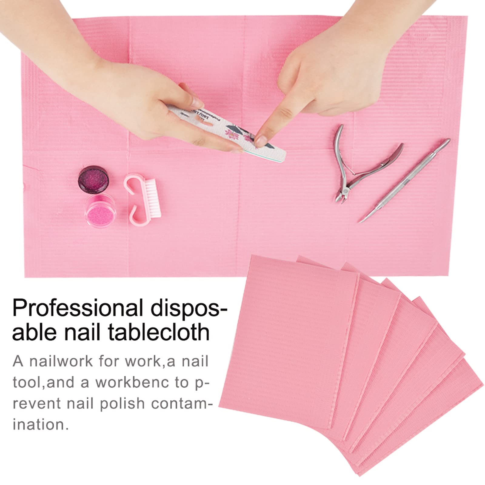 LXIANGN 125PCS Disposable Nail Art Table Towels Mat 13" X 17" Waterproof 3 Ply Nail Art Mat Paper Sheet Clean Pads Tattooing Table Mat Nail Table Cover Tattoo Supplies (Pink) - Image 2