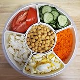 Divided Snack Container with Lid, 6-Compartment Round Snack Box with Handle, Portable Snack Tray for Fruits, Appetizers &amp; Party Snacks, BPA-Free, Microwave &amp; Dishwasher Safe