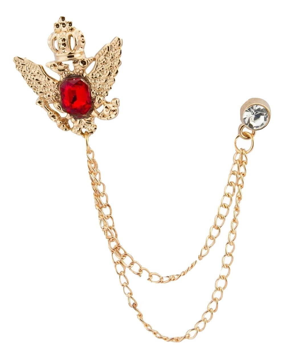 Brooch Lapel Pin for Men Golden Crown Stone with Hanging Chain Golden Badge Coat Suit Wedding Gift Party Shirt Collar Accessories